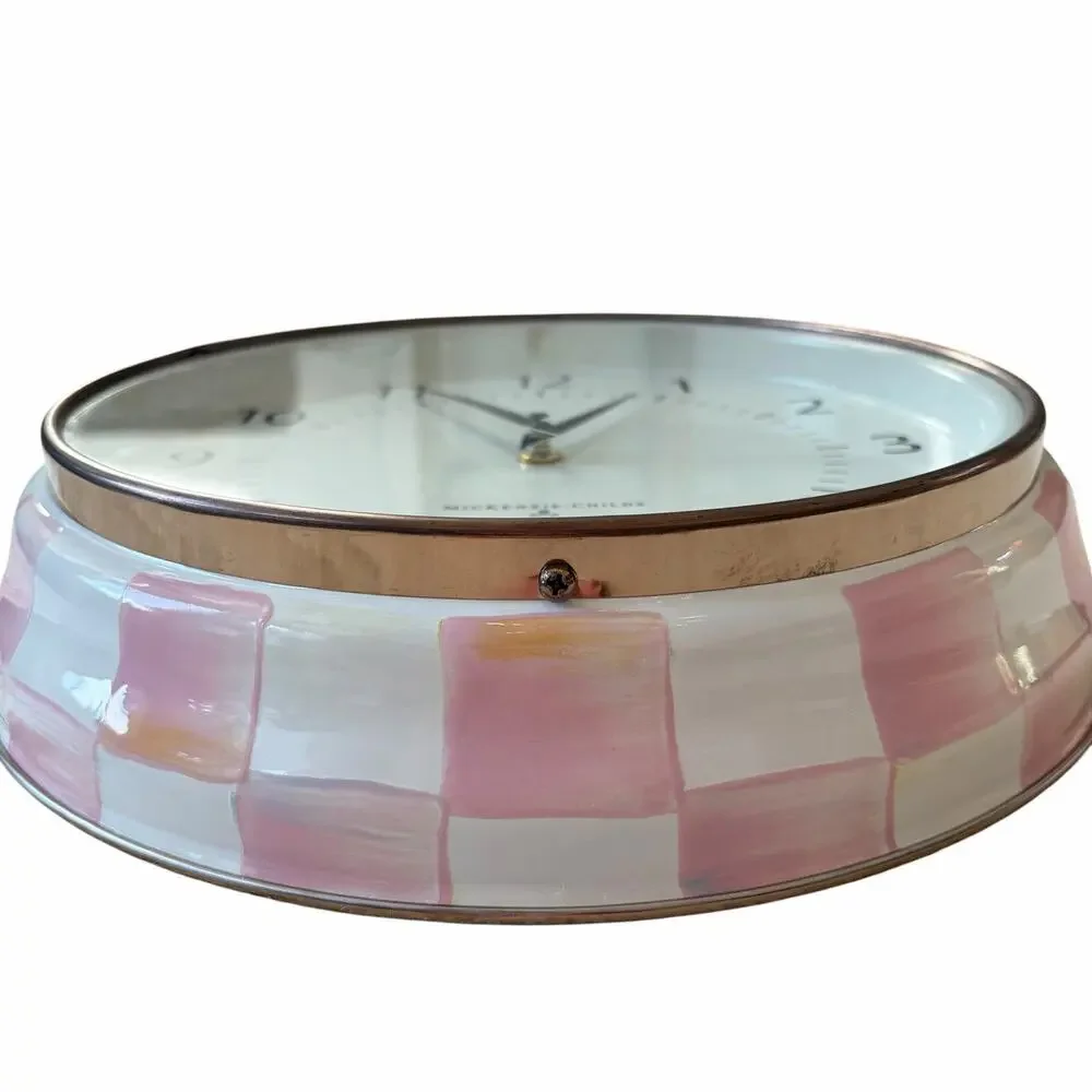 NEW Mackenzie-Childs Rosy Check School Wall Clock 12.25in Chic Pink Home Decor